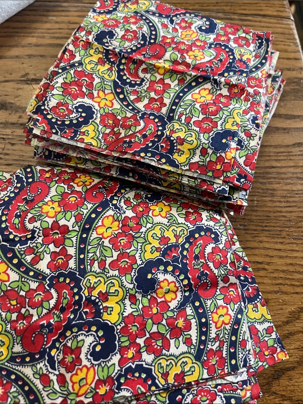 Floral Paisley Cotton quilt fabric patches Red, Navy & Yellow